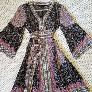 INC International Concepts Black Pink Paisley Long Sleeve Maxi Dress